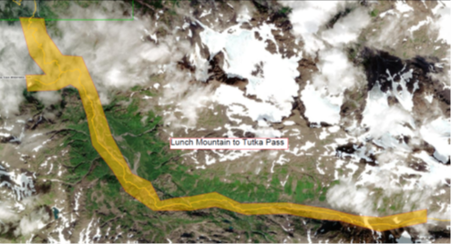 Lunch Mountain to Tutka Pass affected area map